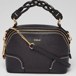 Chloe Black Pebbled Leather Daria Mini Chain Shoulder Bag